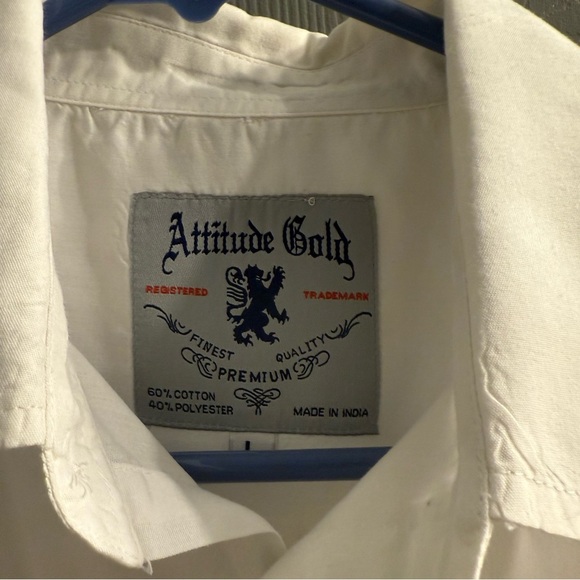 Men’s Attitude Gold short sleeve white button down shirt front pocket Size Large - Picture 3 of 11